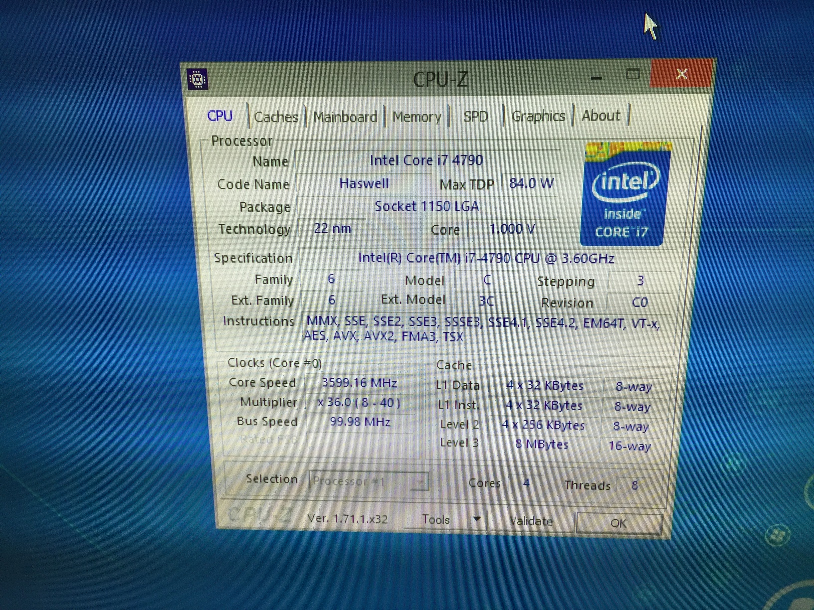 Intel® Core™ i7-4790 แคช 8M, สูงสุด 4.00 GHz