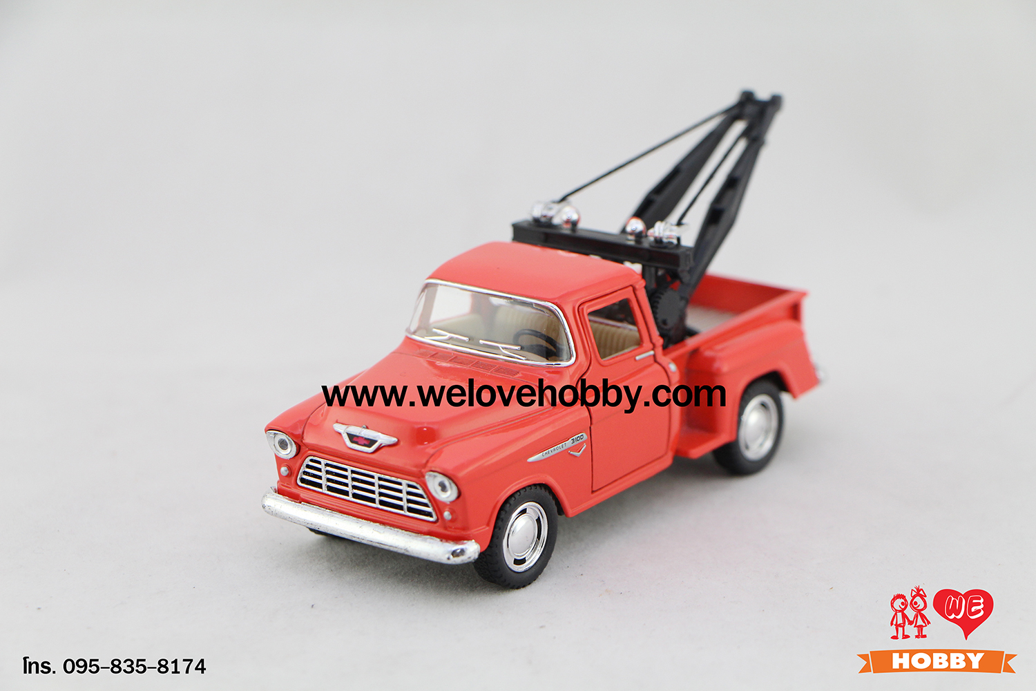 โมเดลรถกระบะคลาสสิค 1955 Chevrolet Chevy Stepside Pick-Up สีส้ม Scale 1:32 มีเซตอุปกรณ์รถยก รถลาก
