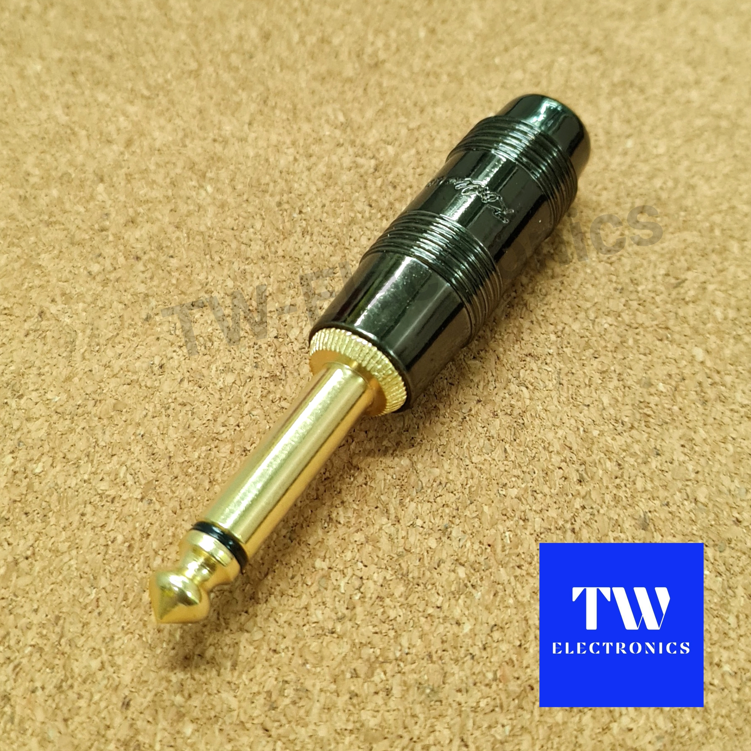 ปลั๊กโฟนโมโน 6.35 (1/4") ดำเงา, หัวทอง (ท้ายใหญ่ 8mm) / MO017B
