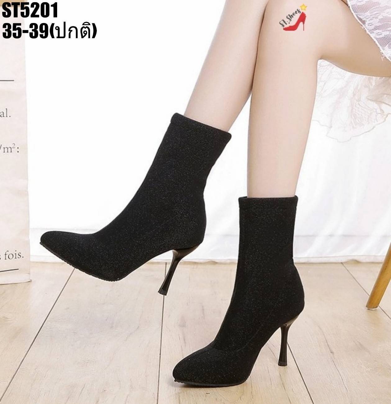 รองเท้าบูทส้นสูงผ้ากลิตเตอร์ (สีดำ)