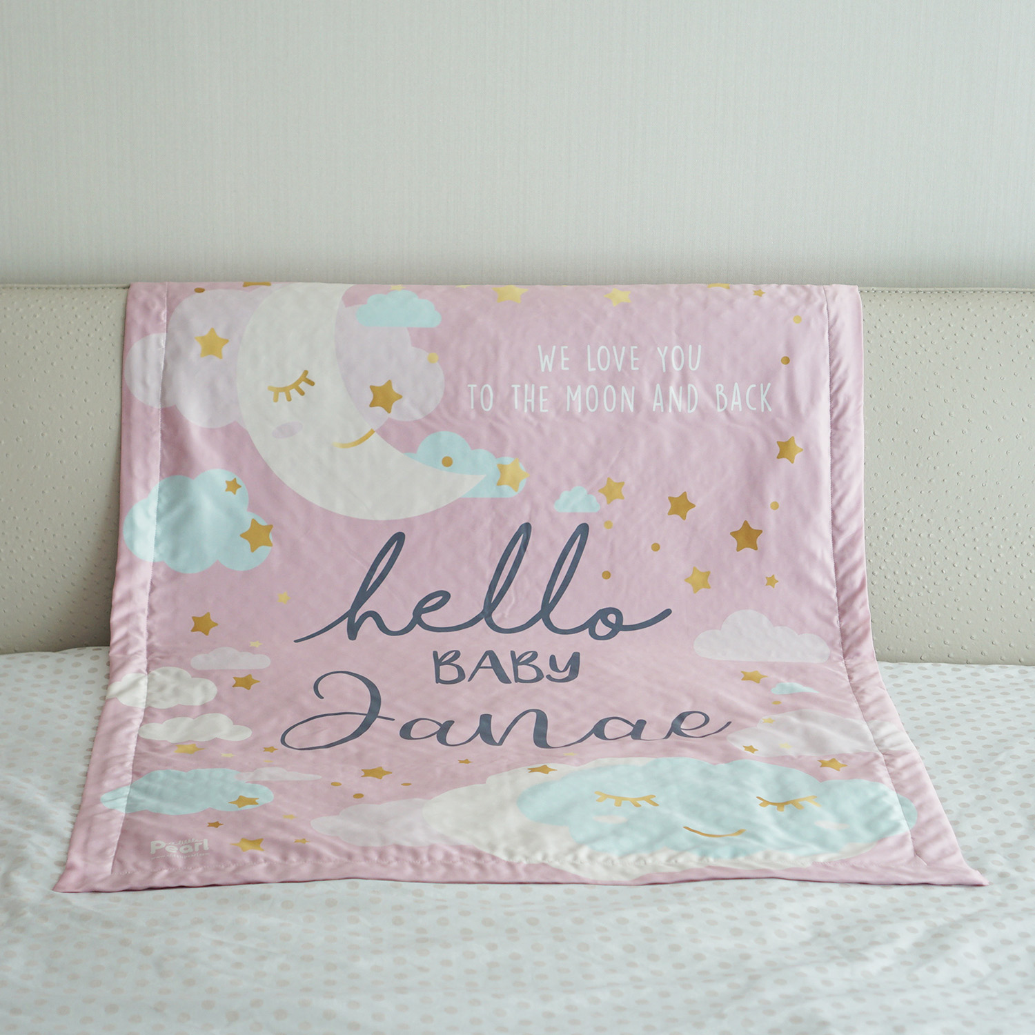 ผ้าห่ม สั่งทำใส่ชื่อ ลาย Moon - Pink
