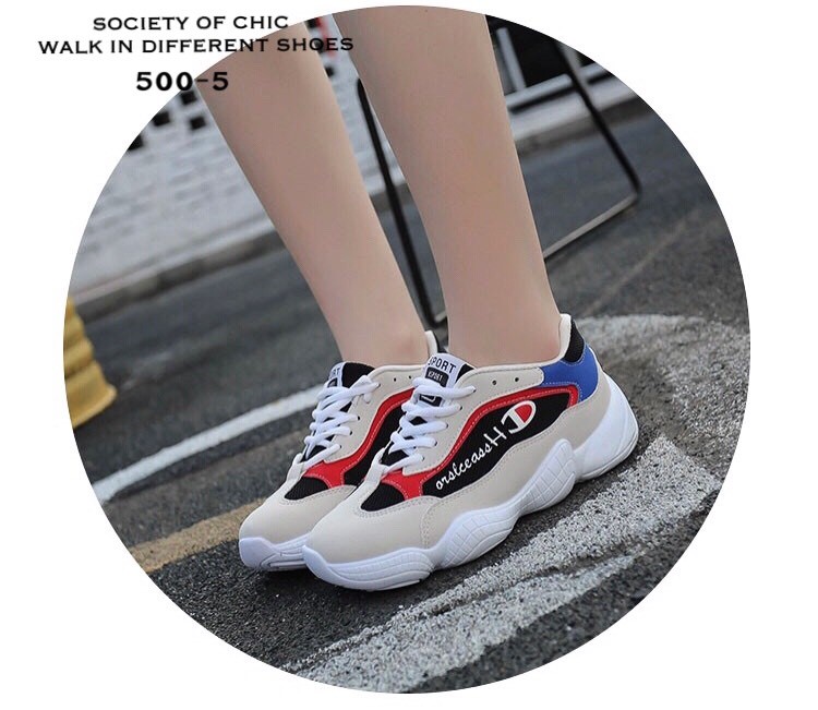 รองเท้าผ้าใบทรง Sportแต่งลายแฟชั่นพาสเทล (สีแดง)