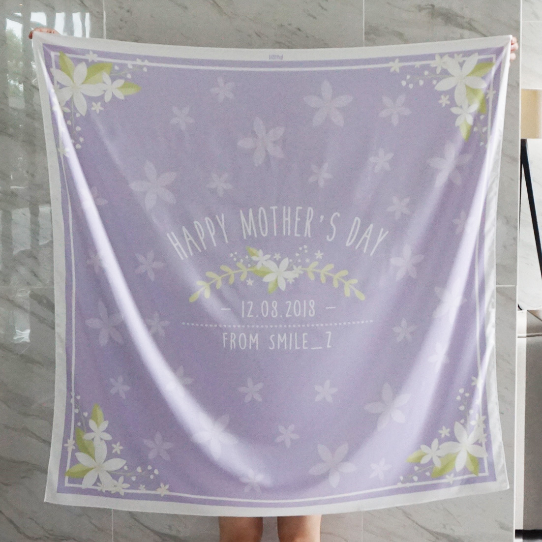 ผ้าพันคอ ลาย Jasmine - Bow - Lavender สั่งทำใส่ชื่อ
