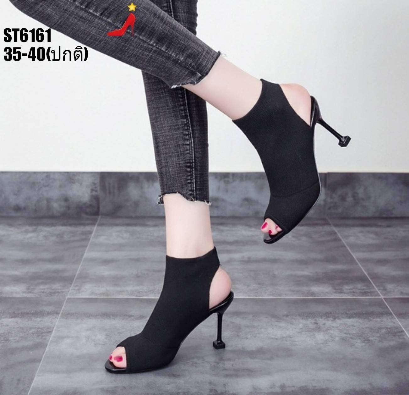 รองเท้าส้นสูงเปิดหน้าท้าย (สีแดง)