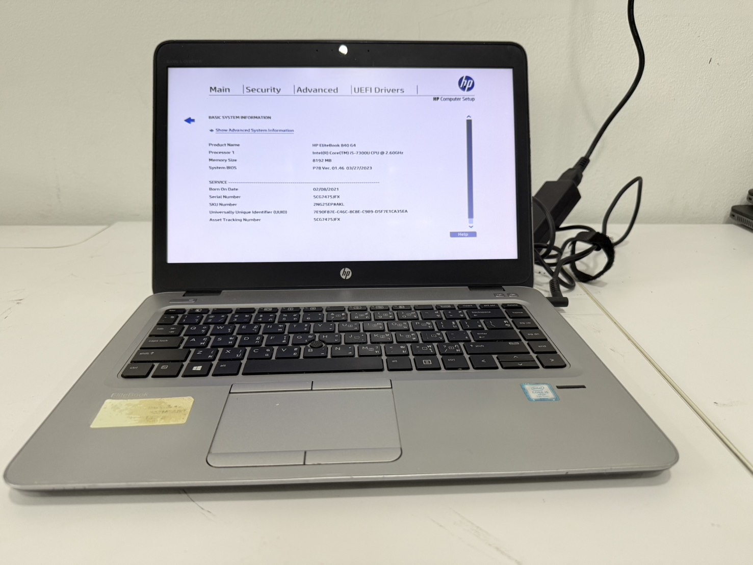โน๊ตบุ๊ค HP EliteBook 840 G4 (i5-7300U/8GB/M.2 256GB) ไม่มี Adapter แบต 75% แบตเสื่อม จอ Bright ขอบยางเสื่อม