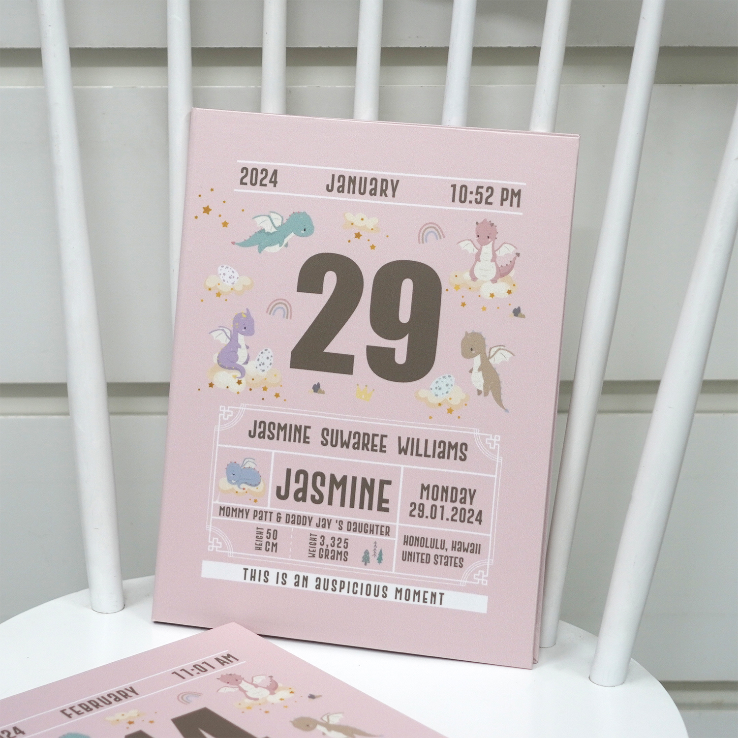 แฟ้มทะเบียนสมรส/สูติบัตร สั่งทำใส่ข้อความ ลาย Chinese Calendar - Dragon - Pink