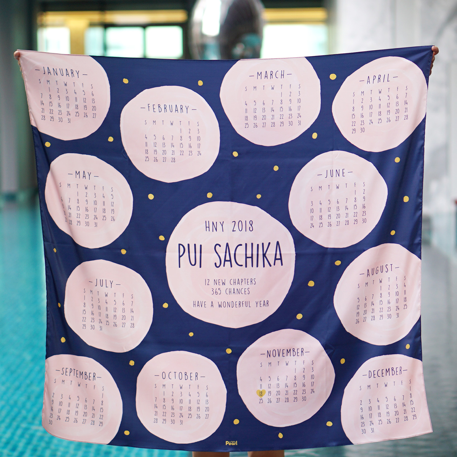 ผ้าพันคอ ลาย ผ้าพันคอปฏิทิน 2018 สี Navy - Calendar 2018 Scarf