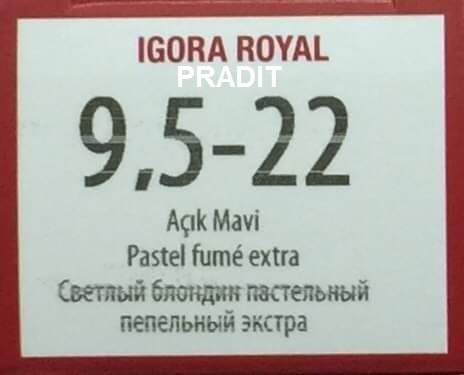 Schwarzkopf Igora Royal ครีมย้อมผม อีโกร่า รอยัล เบอร์9.5-22 สีบลอนด์เทาควันบุหรี่หม่นเทาฟ้า (60ml) 80 กรัม