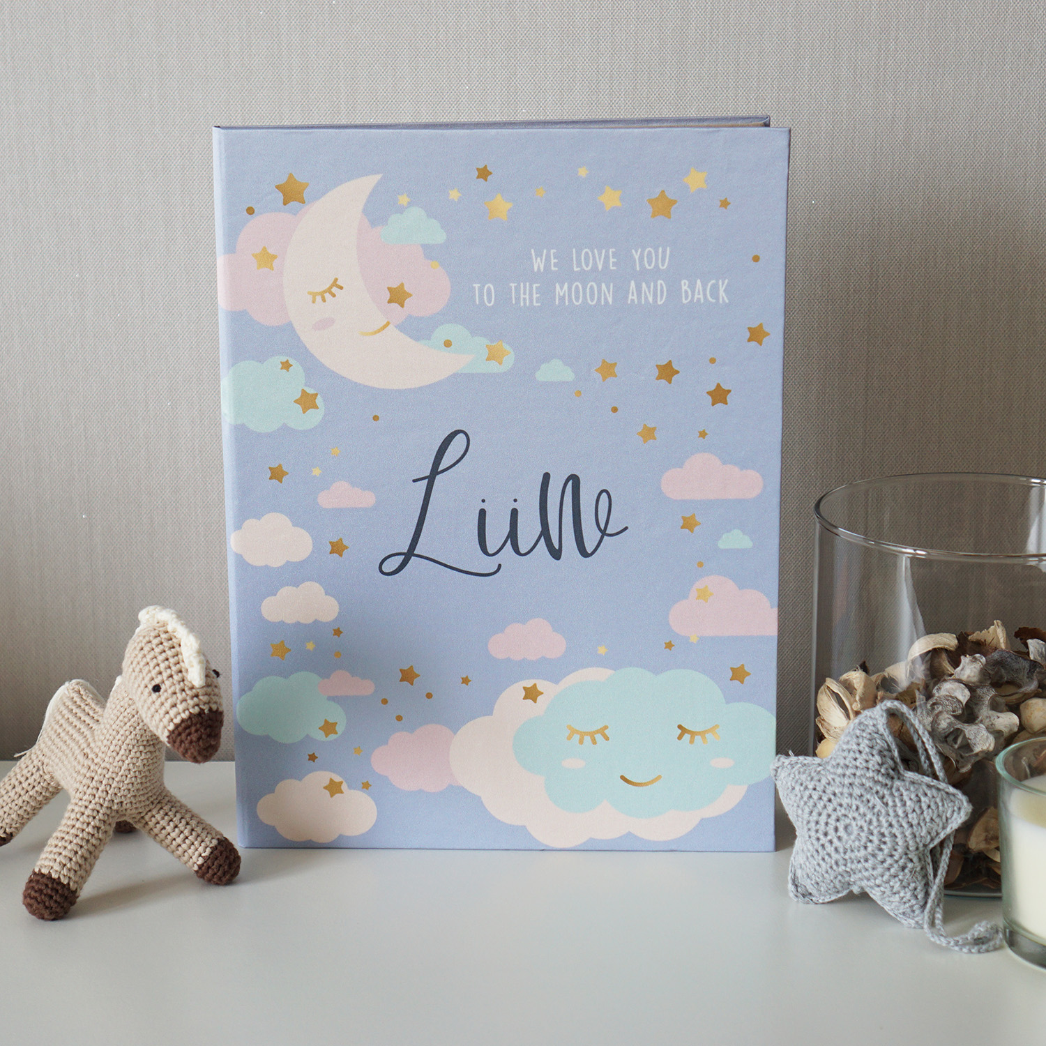แฟ้มทะเบียนสมรส/สูติบัตร สั่งทำใส่ข้อความ ลาย Moon - Lavender