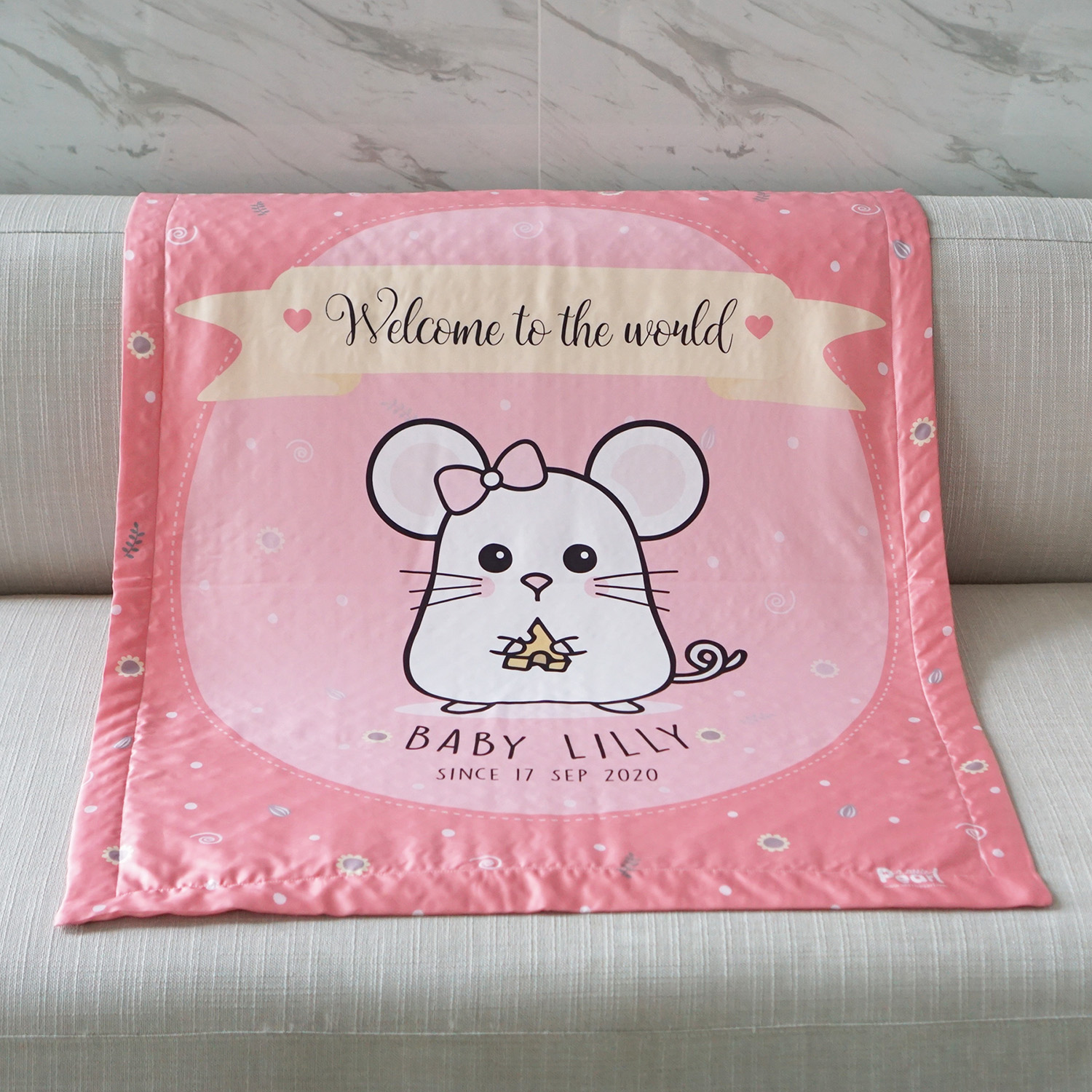 ผ้าห่มเด็ก ใส่ชื่อ ลาย Mini Mouse - Old Rose