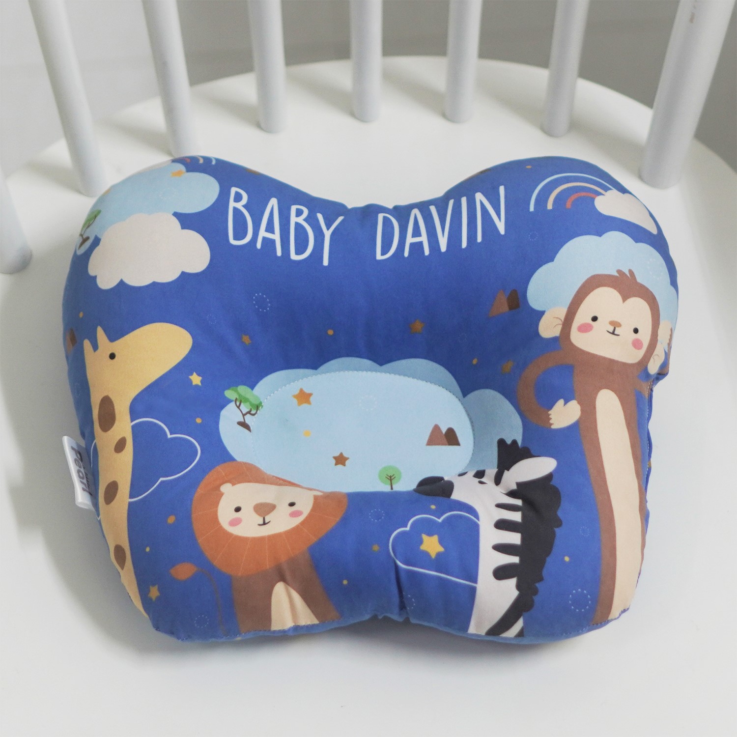 หมอนเด็ก หมอนหลุม Baby Pillow สั่งทำใส่ชื่อ ลาย Safari - Dark Blue