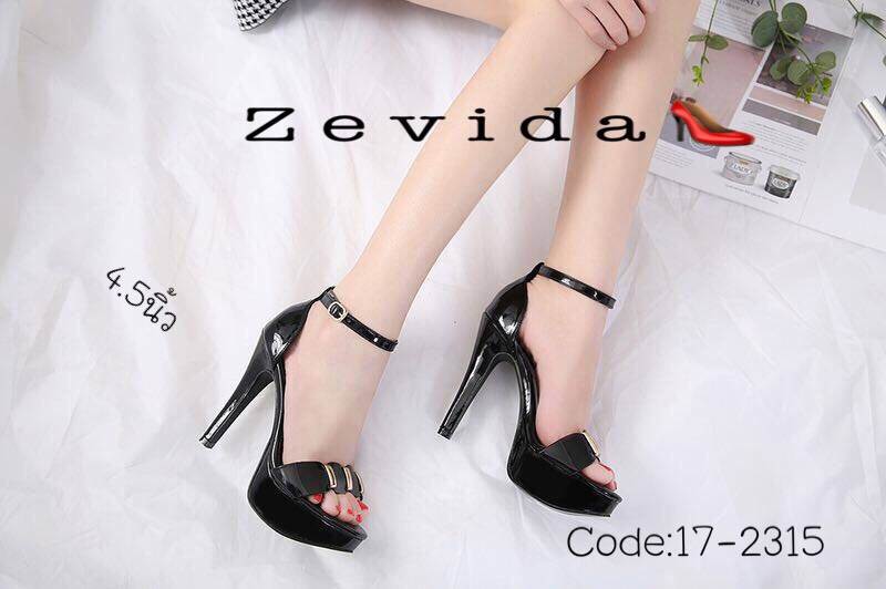 รองเท้าส้นสูงหนังเงารัดข้อ (สีดำ)