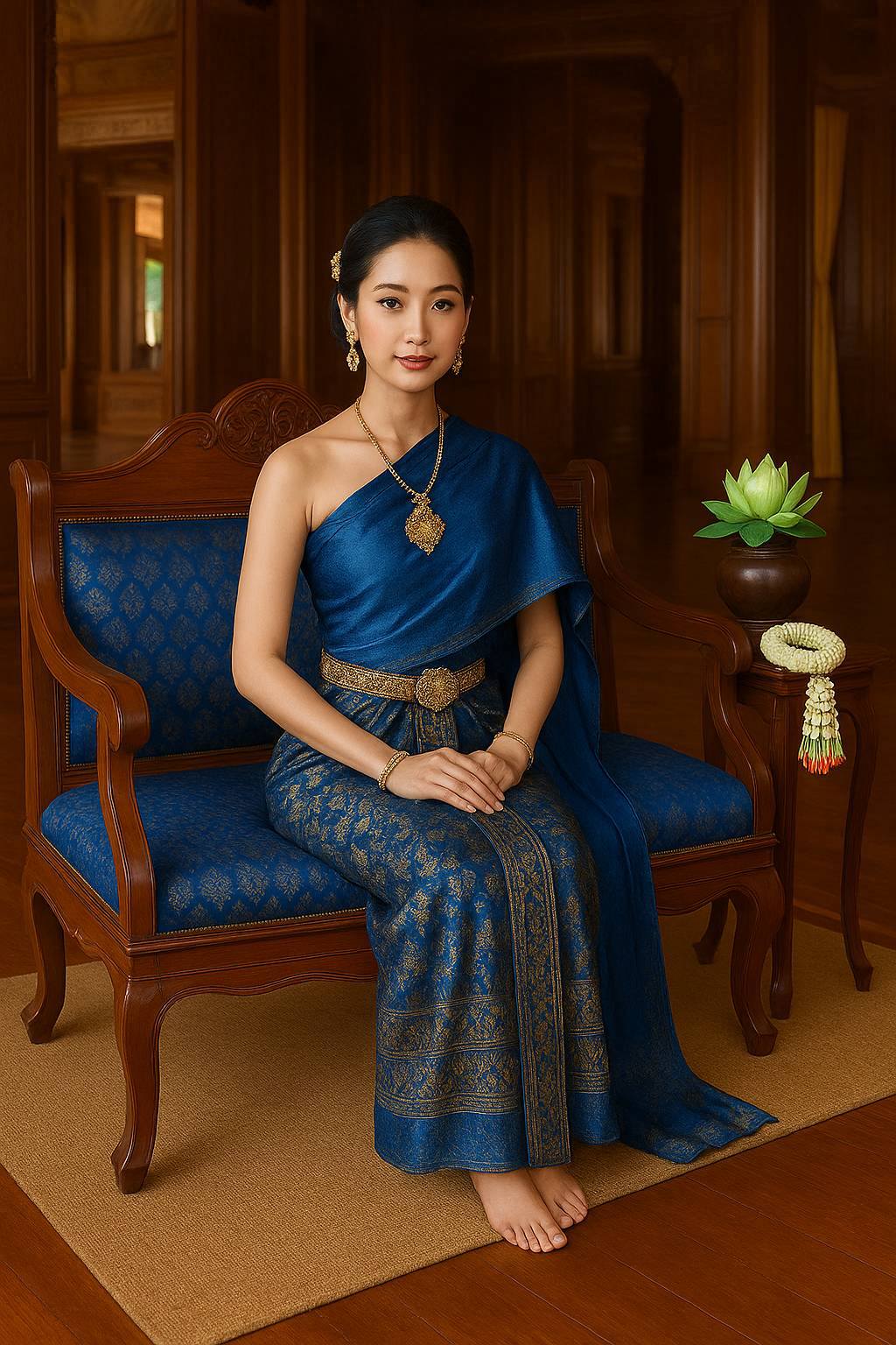 เบาะยางพาราหุ้มปลอกผ้าไหมลายไทย