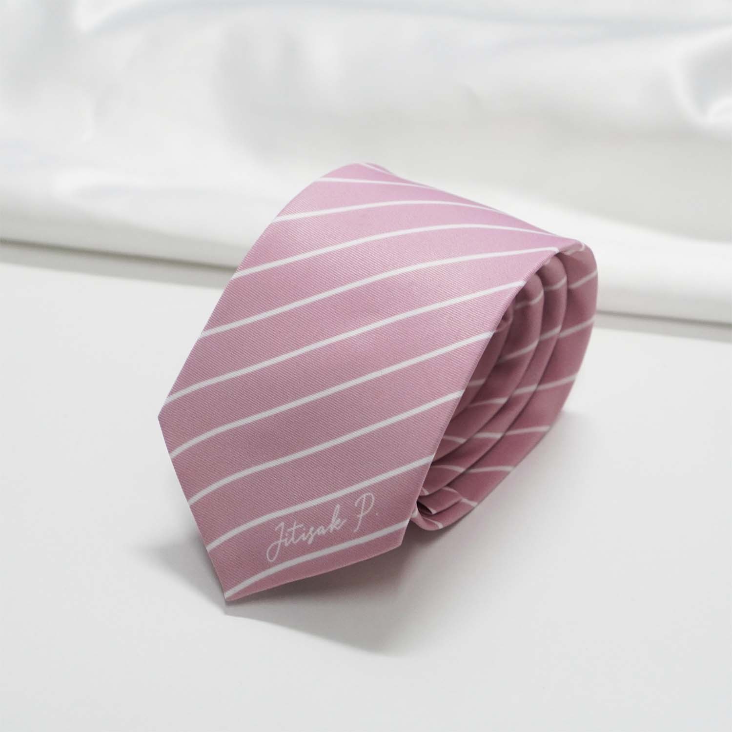 เนคไท สั่งทำใส่ชื่อ ขนาด 3" - Stripe - Pink