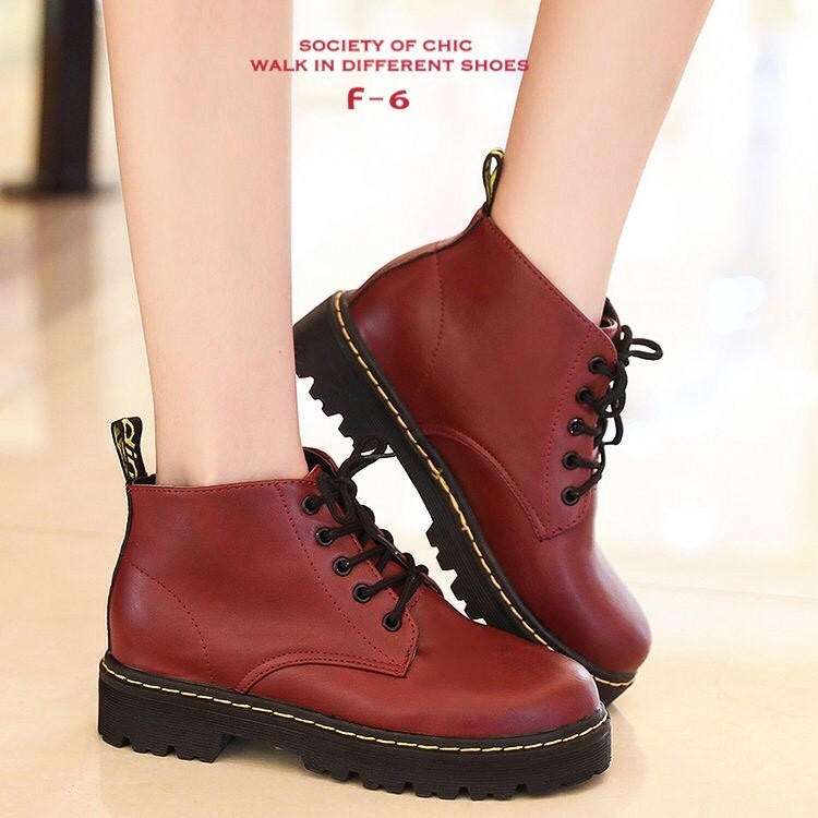 รองเท้าผ้าใบหุ้มข้อสไตล์ Dr.matens (สีเลือดหมู)