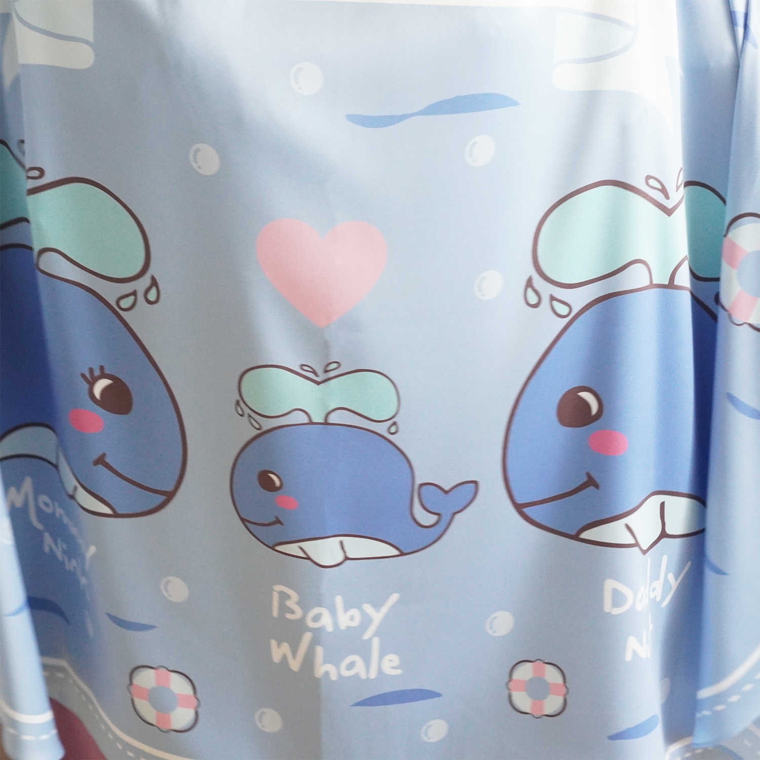 ผ้าคลุมให้นม 3in1 (รุ่นมีกระดุม ถอดโครงได้) แบบสั่งทำใส่ชื่อ ลาย Whale - Blue