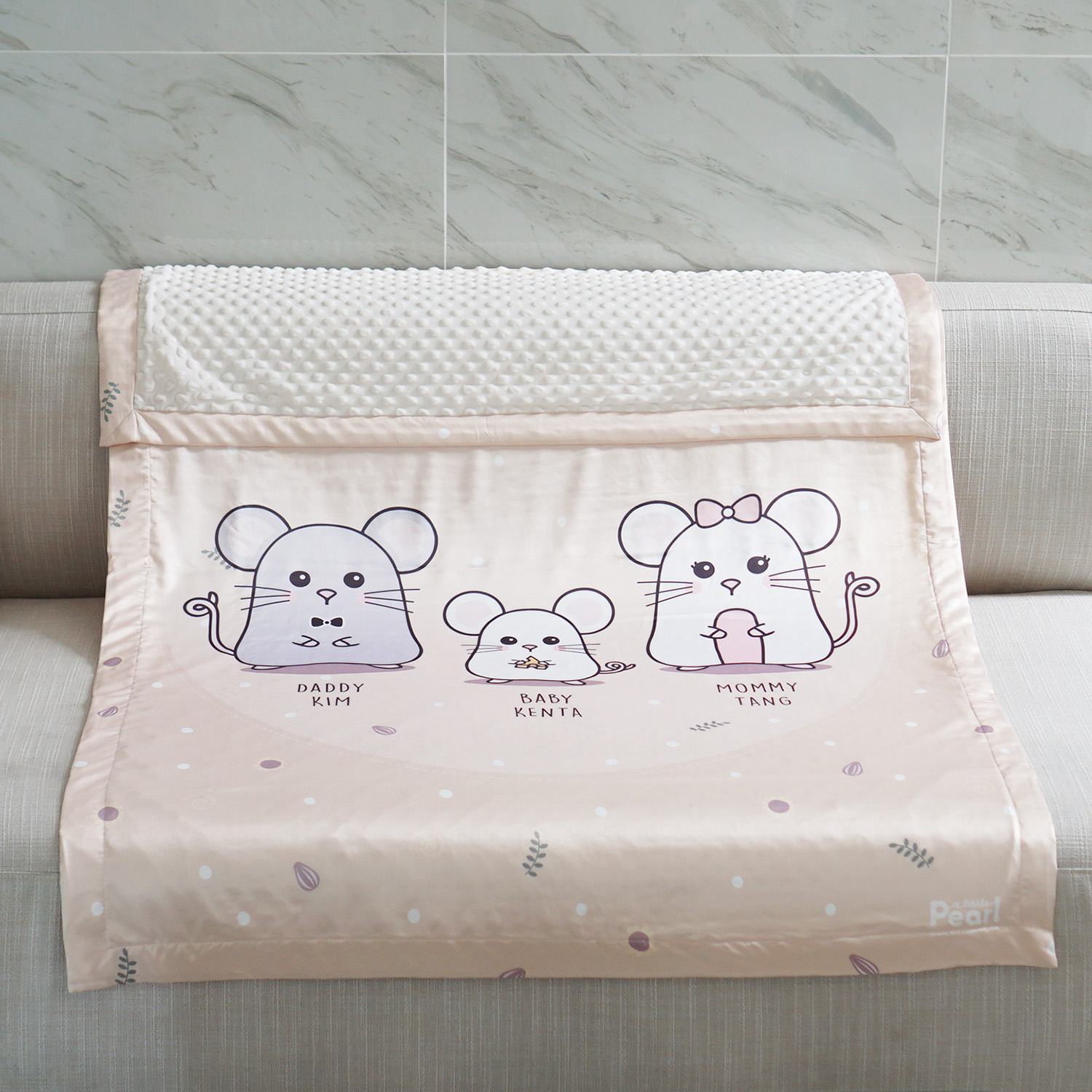 ผ้าห่มเด็ก ใส่ชื่อ ลาย Mini Mouse - Cream