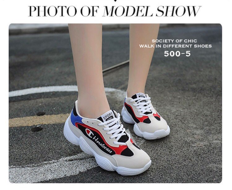 รองเท้าผ้าใบทรง Sportแต่งลายแฟชั่นพาสเทล (สีแดง)