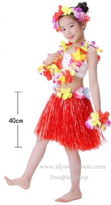 แบบที่ 2 ขนาด 40 cm สีแดง กระโปรงเชือกฟาง อย่างหนา + เซทพวงมาลัยดอกไม้ 4 ชิ้น