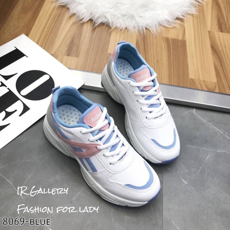 รองเท้าผ้าใบทรง Sportแต่งลายพาสเทล (สีชมพู)