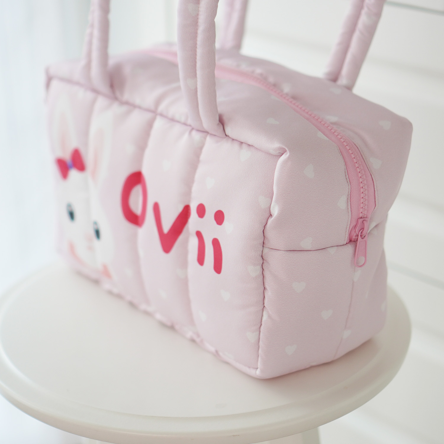 Fluffy Bowling Bag กระเป๋านุ่มนิ่ม ทรง Bowling สั่งทำใส่ข้อความ ลาย Rabbit Girl - Pink