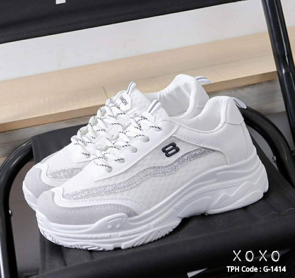 รองเท้าผ้าใบสไตล์Sport girlแต่งลายแฟชั่น (สีขาว)