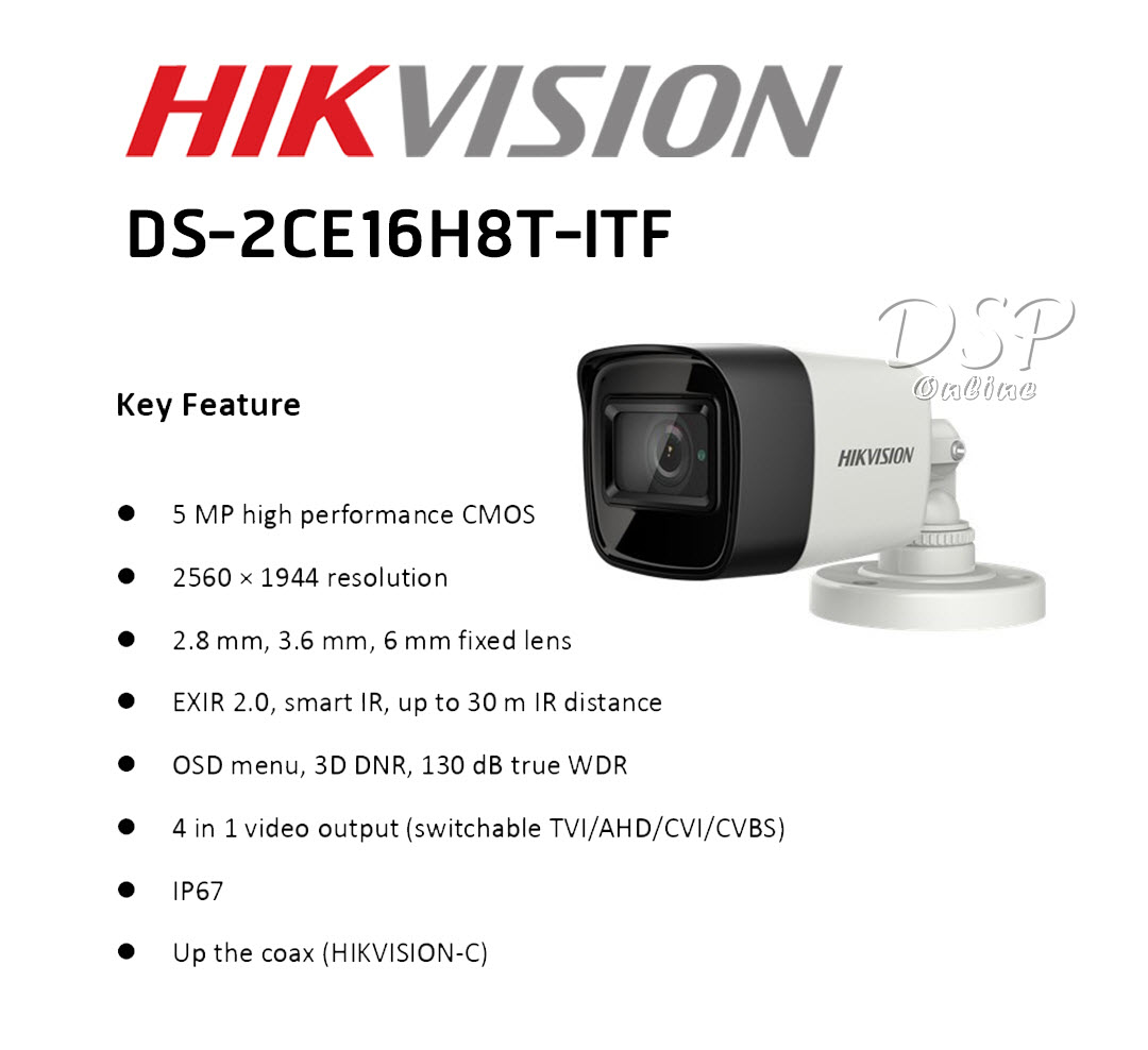 ขายถูก DS-2CE16H8T-ITF กล้องวงจรปิด Hikvision Ultra Low Light 5MP ประกันศูนย์