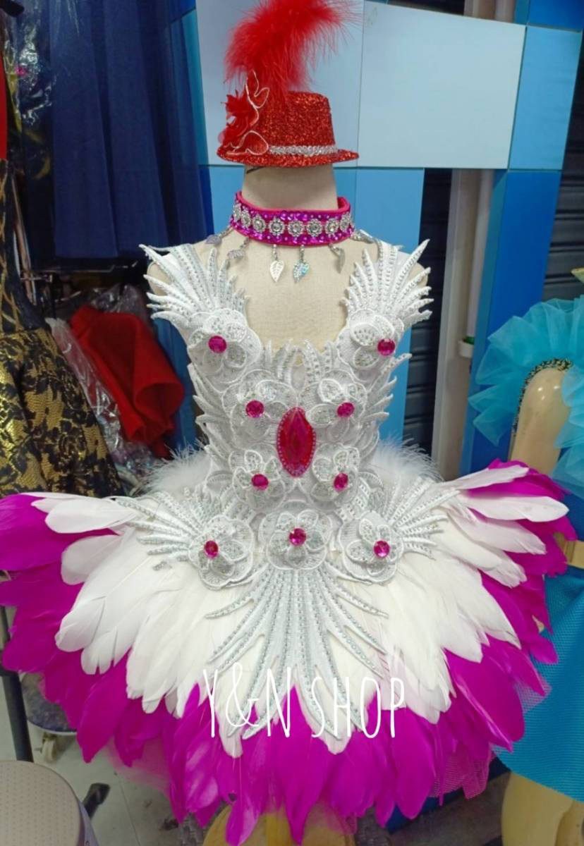 Y&NShop ชุดดรัมเมเยอร์ ชุดเชียร์ลีดเดอร์ เด็กหญิงอนุบาล-ประถมต้น ชุดขนนก