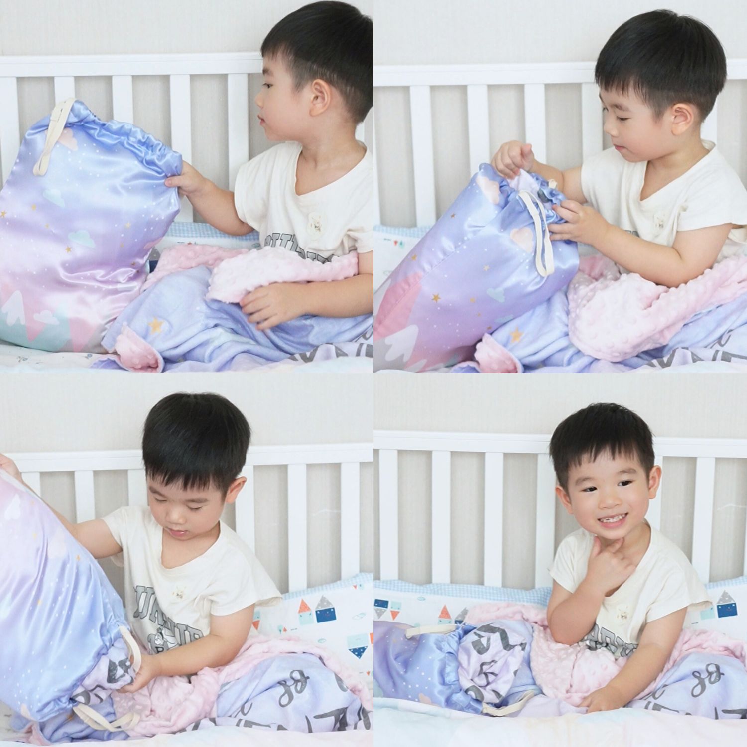 ผ้าห่ม Minky ลาย Mountain 100x150cm แบบปักชื่อ ด้านหลังสีครีม
