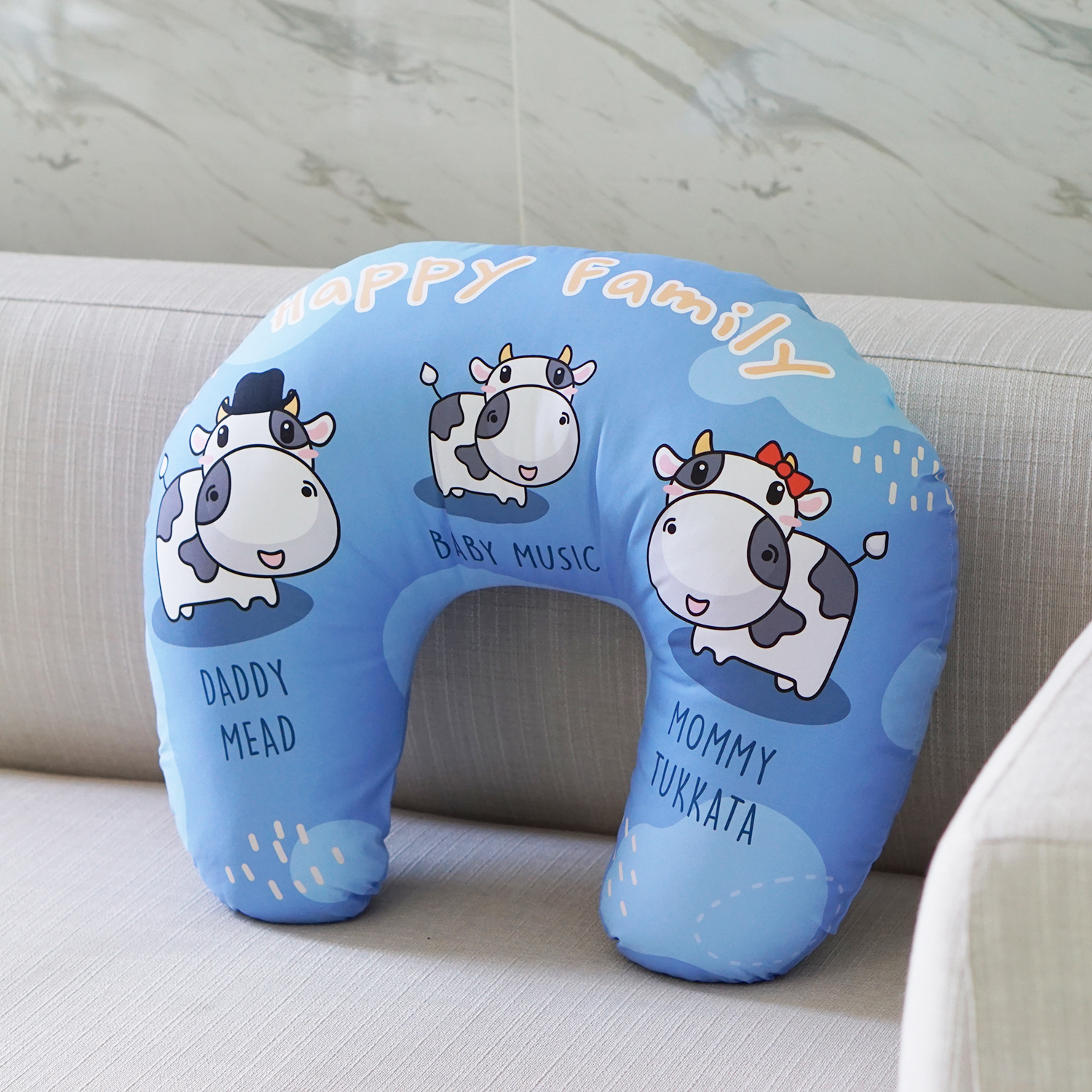 หมอนรองให้นม สั่งทำใส่ชื่อ ลาย Cow1 - Indigo