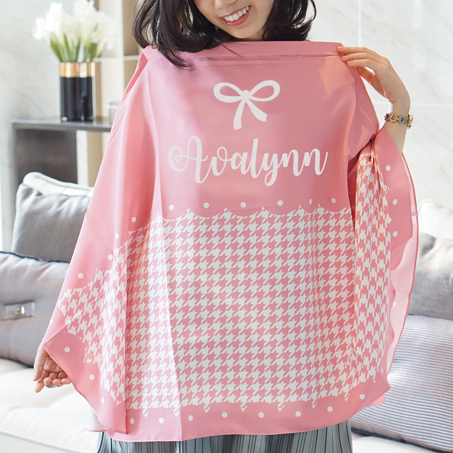 ผ้าคลุมให้นม สั่งทำใส่ชือ ลาย Houndstooth - Pink