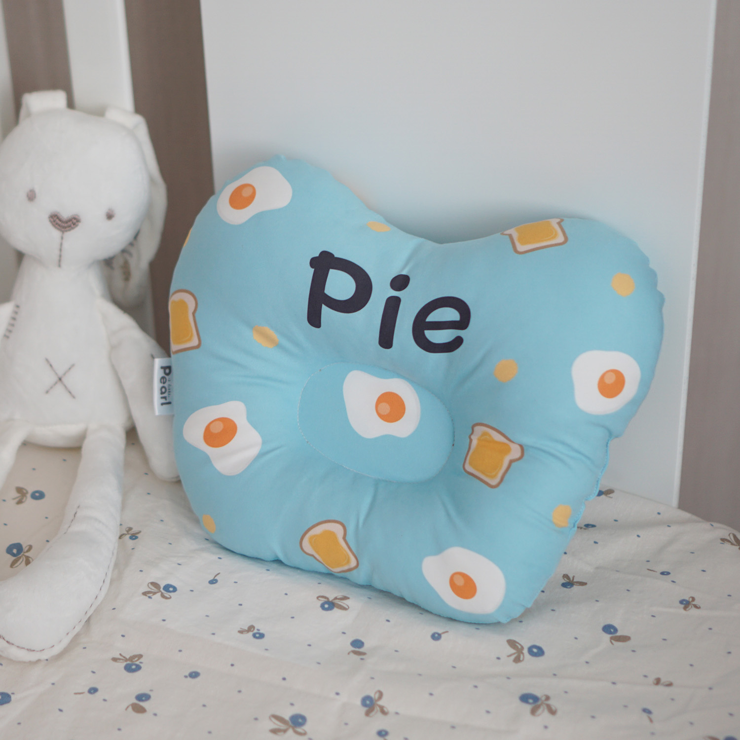 หมอนเด็ก หมอนหลุม Baby Pillow สั่งทำใส่ชื่อ ลาย Fried Egg - Blue
