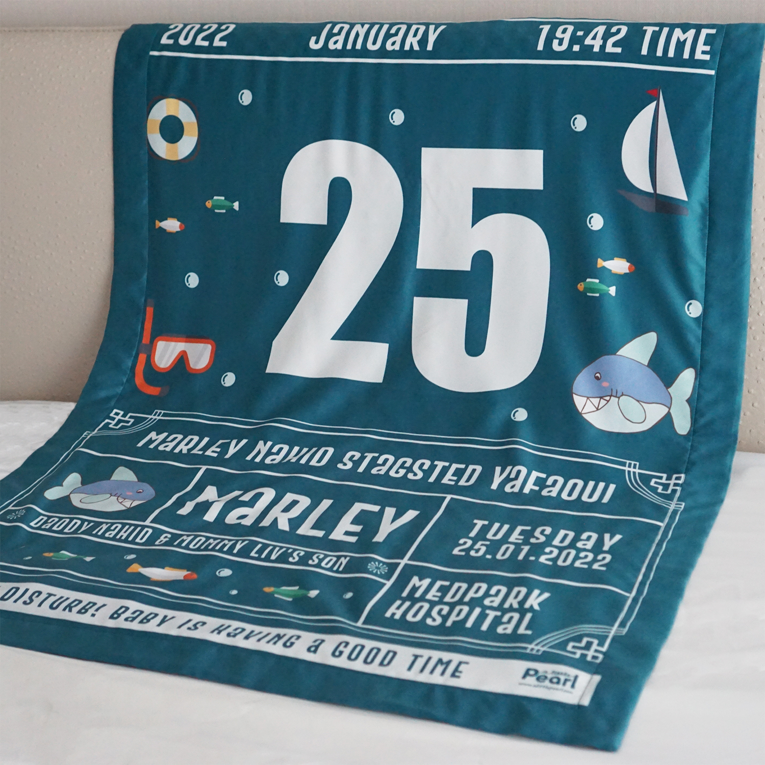 ผ้าห่มเด็ก ใส่ประวัติแรกเกิด ลาย Chinese Calendar - Green