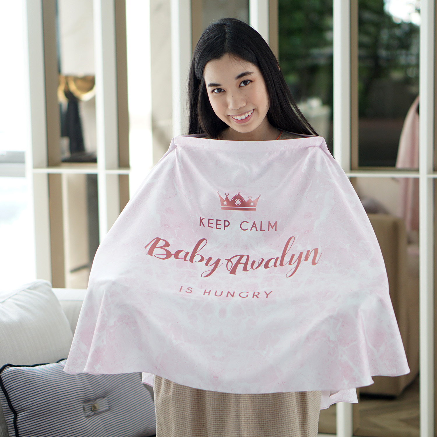 ผ้าคลุมให้นม สั่งทำใส่ชือ ลาย หินอ่อนสีชมพู Pink Marble - Copper
