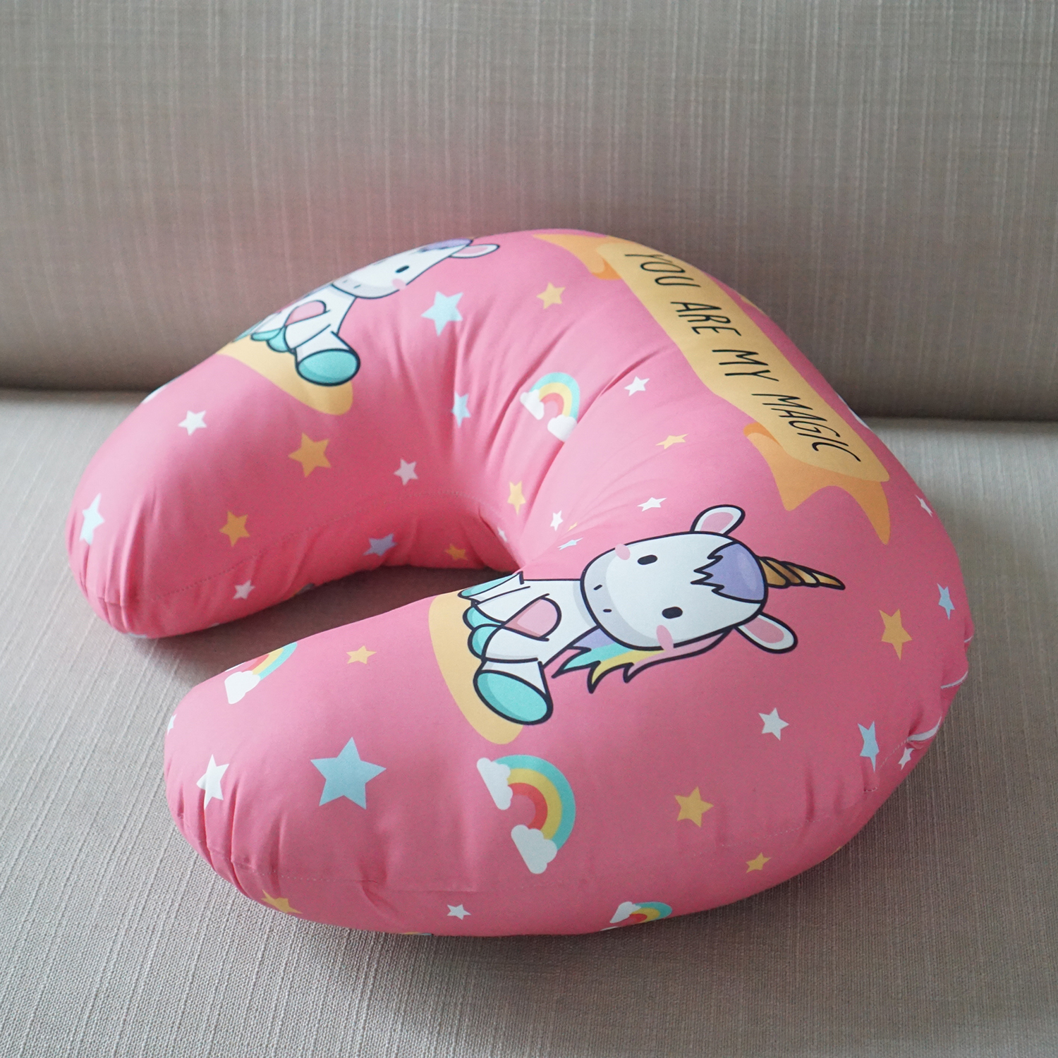 หมอนรองให้นม Nursing Pillow แบบพร้อมส่ง ลาย Unicorn - Pink