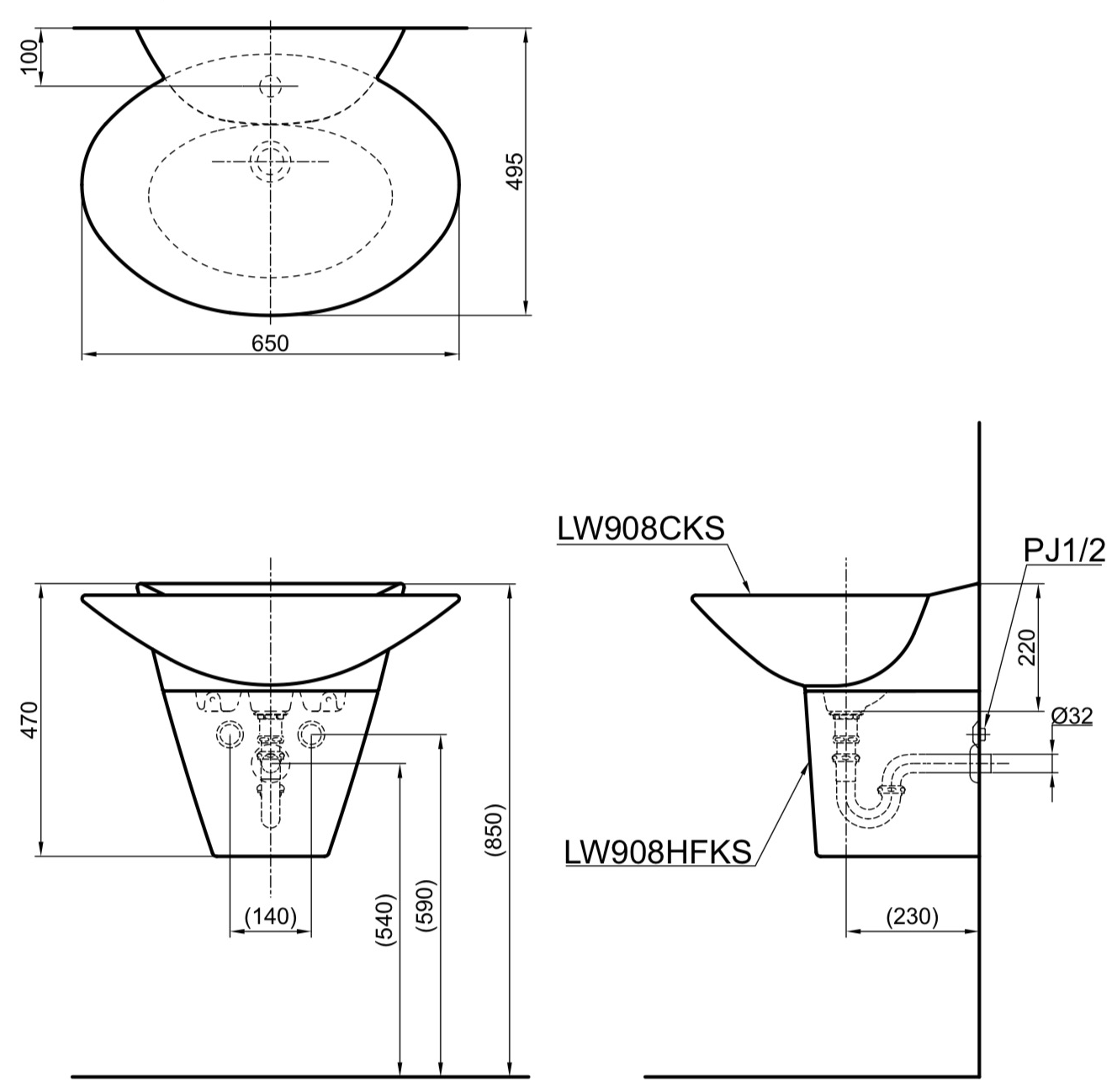 TOTO LW908H รอยัลอีลีท ขาอ่างแขวน ขาว (เฉพาะขาอ่าง ไม่รวมอ่างล้างหน้าและก๊อก)