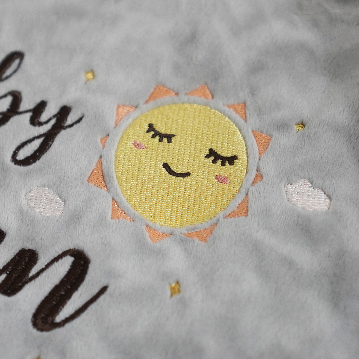 ผ้าห่ม Minky - สีเทา 75x100cm แบบปักชื่อ+การ์ตูน - Sun