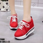รองเท้าผ้าใบเสริมส้นแต่งลายแฟชั่น (สีแดง)