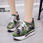 รองเท้าผ้าใบเสริมส้นแต่งลายแฟชั่น (สีเขียว)