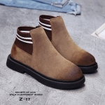 รองเท้าผ้าใบหนังกลับทรงถุงเท้า (สีน้ำตาล)