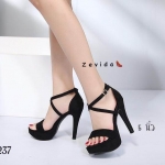 รองเท้าส้นสูงสายไขว้กลิตเตอร์ (สีดำ)