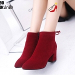 รองเท้ามินิบูทส้นตันแต่งเชือก (สีแดง)