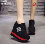 รองเท้าผ้าใบเสริมส้นแถงแถบทูโทน (สีดำ)