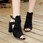 รองเท้าส้นสูงเปิดหน้าแต่งสายไขว้ (สีดำ)