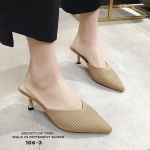 รองเท้าเปิดส้นแต่งผ้าร่อง (สีกากี)