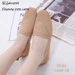 รองเท้าคัทชูส้นแบนผ้าทอฉลุาย (สีกากี)