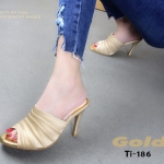 รองเท้าเปิดส้นแต่งลายจีบ (สีทอง)