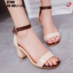 รองเท้าส้นตันpuตัดสีทูโทน (สีครีม)