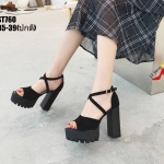 รองเท้าส้นตึกปิดส้นสไตล์แฟชั่นเกาหลี (สีดำ)