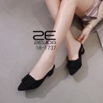 รองเท้าคัทชูเปิดส้นพิมพ์ลาย (สีดำ)